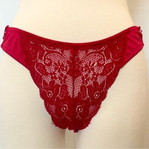 Vintage Secret Treasures Silky Satin Cherry Red Lace Bikini Briefs Panties XL